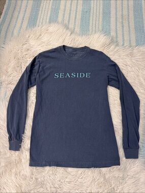 Seaside Long Sleeve Tee in Navy with Aqua Logo